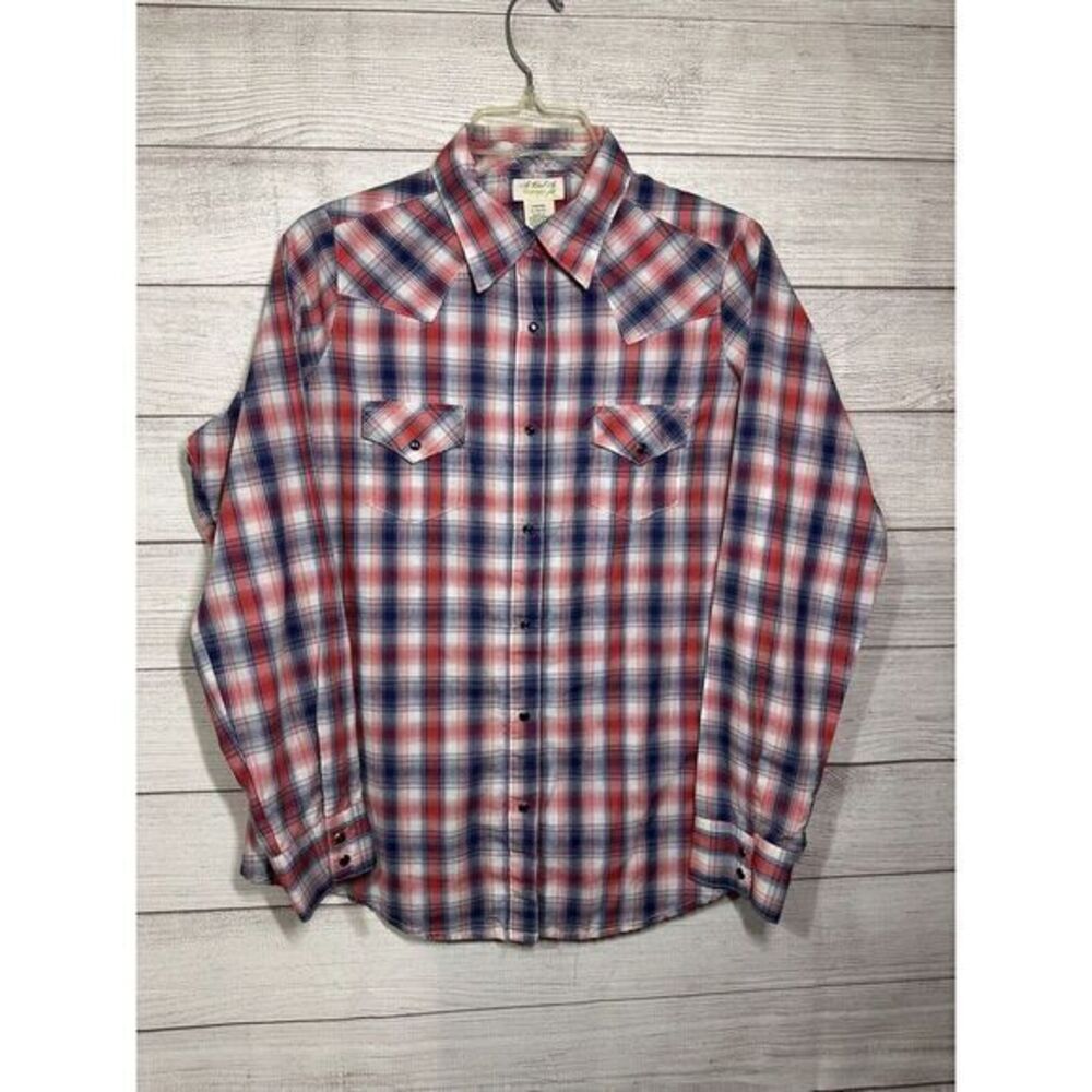 Wrangler Small As Real As Large Red Blue Plaid Western Snap Button Womens Shirt